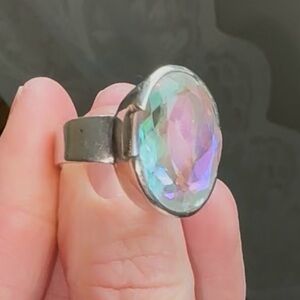 Stunning mystic aura topaz and sterling Silver statement Ring, size 6.5